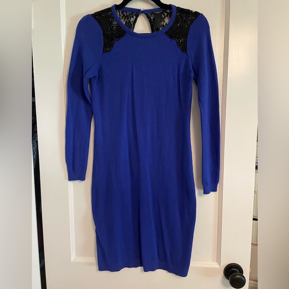 Ann Taylor Blue Dress with Black Lace